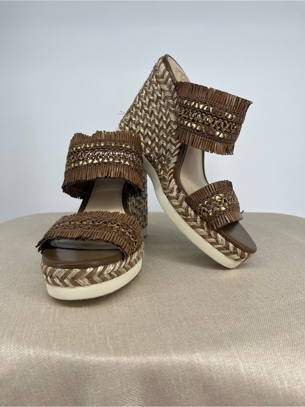 Vince Camuto Brown Woven Fringe Espadrille Wedges